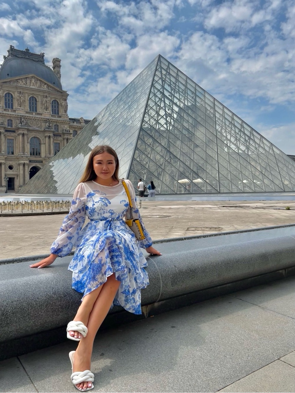 Blue & White Floral Tiered Women's Dress